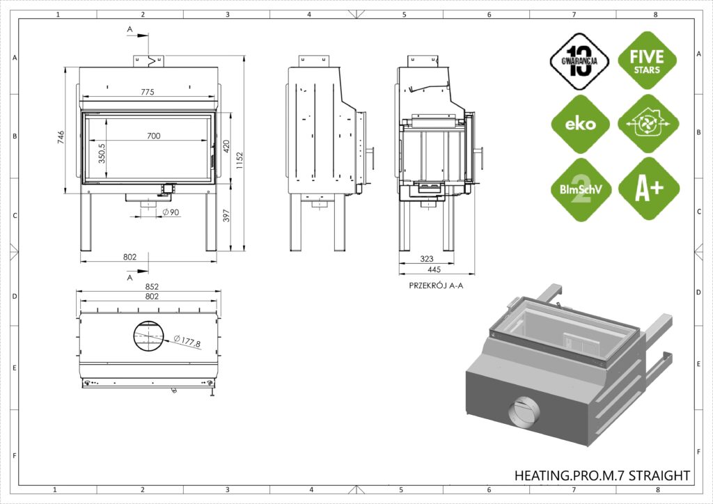 Rysunek techniczny HEATING 720 prosty z wymiarami