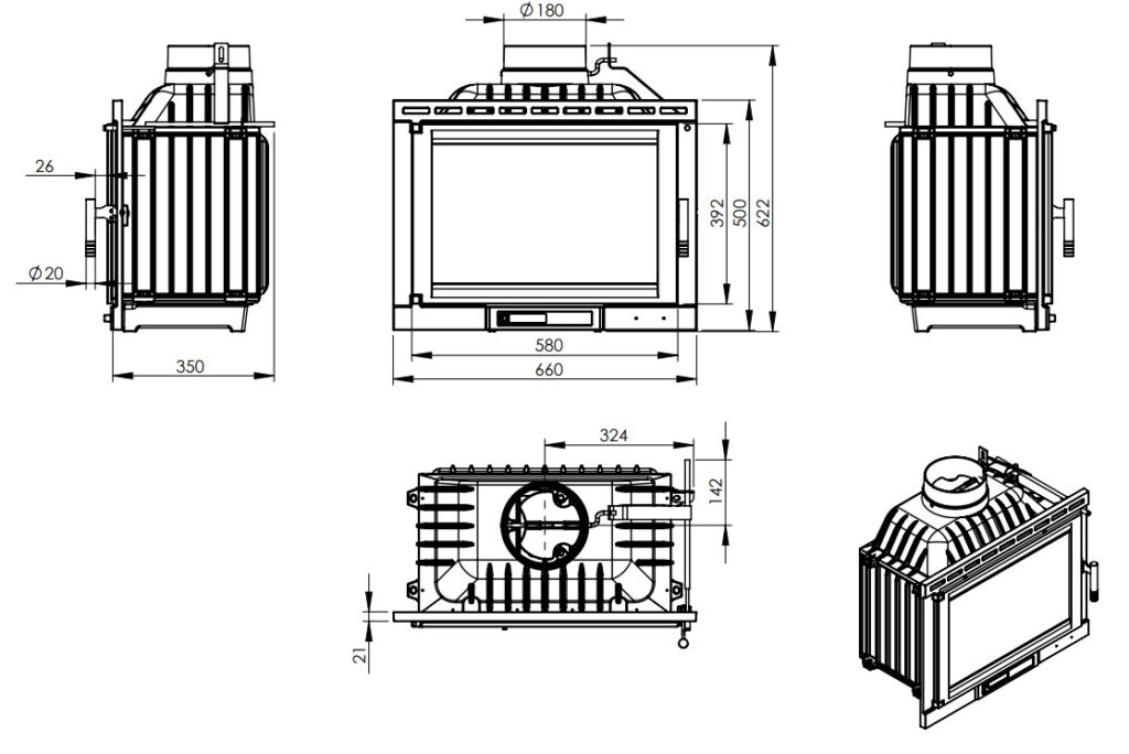 Rysunek techniczny HEATING EKO 10 z wymiarami